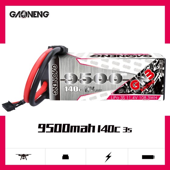GNB GAONENG 9500MAH 3S 3S2P HV 11.4V 140C LiPo Battery For1/10 Scale RC Racing Car Hard Case Truck Buggy LiHV High Voltage